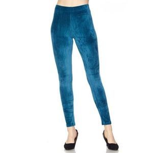 Small Size Womens Solid Brushed Velour Velvet Leggings Teal